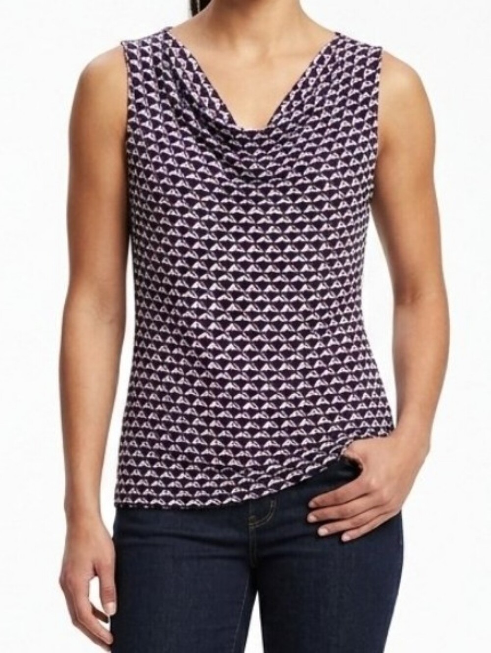 White House Black Market Purple  Black Geometric Print Sleeveless Top Stretch XL